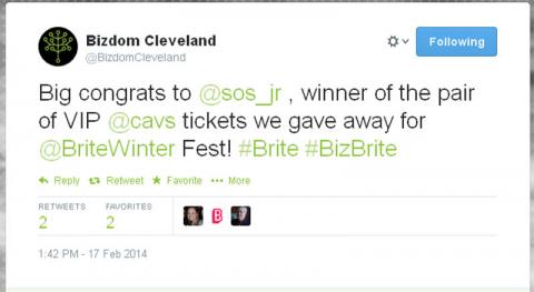 Big congrats to @sos_jr , winner of the pair of VIP @cavs tickets we gave away for @BriteWinter Fest! #Brite #BizBrite
