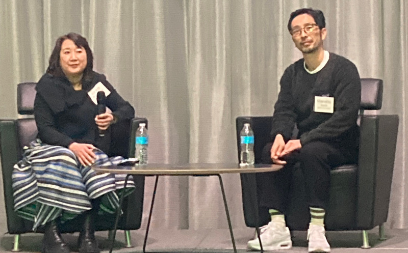 My photo of curator Kiriko Watanabe and Manabu Ikeda from the February 2, 2024, moCa Cleveland Opening Night Artist Talk