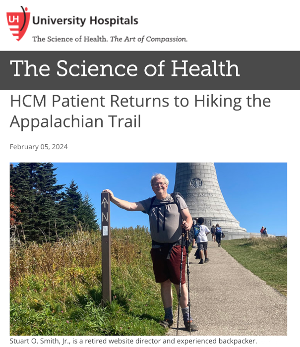 February 5, 2024, University Hospitals article about my backpacking trip on the Appalachian Trail just five months after my open-heart surgery. February 5, 2024, University Hospitals article about my backpacking trip on the Appalachian Trail just five months after my open-heart surgery.