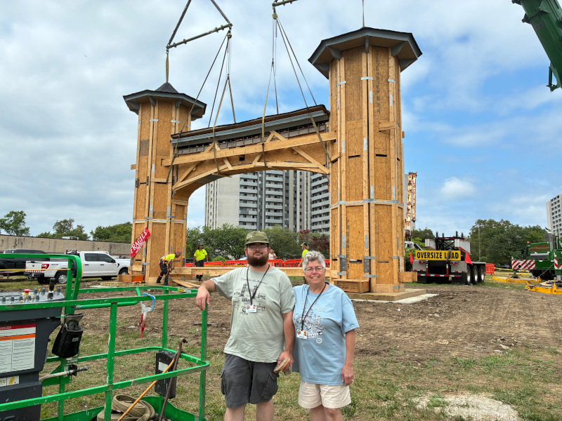 Thursday, July 17, 2025 - Euclid Beach Park Now Board Members Kevin and Julie celebrating after the move of the arch to its new location, where it will become the centerpiece of the new City of Cleveland Euclid Beach Arch Park. Thursday, July 17, 2025 - Euclid Beach Park Now Board Members Kevin and Julie celebrating after the move of the arch to its new location, where it will become the centerpiece of the new City of Cleveland Euclid Beach Arch Park.