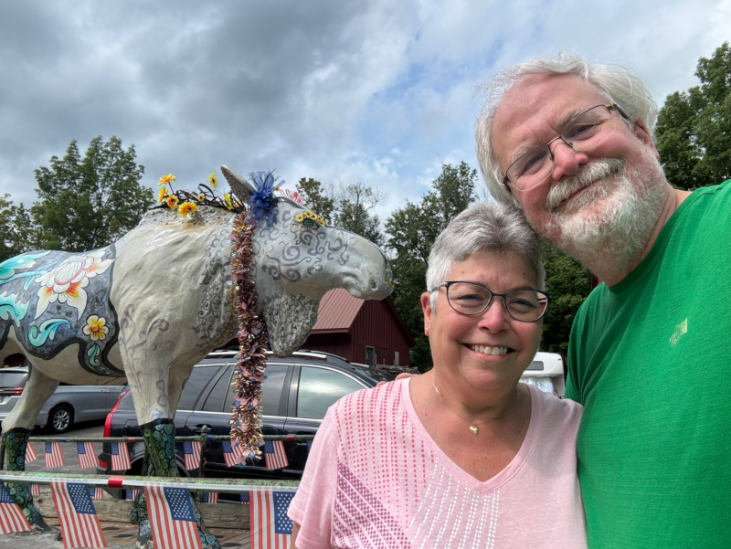 Sunday, August 16, 2026 - Julie and Stuart Smith with the Wicked Waystation Hostel moose on the day Julie picked up Stuart after his backpacking adventure. Sunday, August 16, 2026 - Julie and Stuart Smith with the Wicked Waystation Hostel moose on the day Julie picked up Stuart after his backpacking adventure.