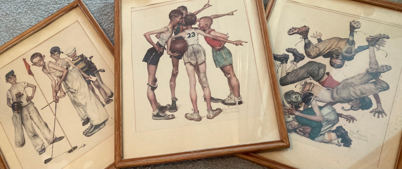 Humorous Four Sporting Boys Norman Rockwell prints that my mom framed for my room as a child