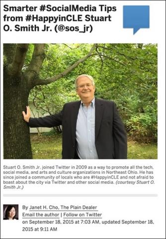  Janet Cho's article "Smarter #SocialMedia Tips from #HappyinCLE Stuart O. Smith Jr. (@sos_jr)"