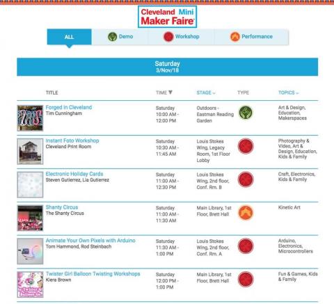 2018 Cleveland Public Library Mini Maker Faire Morning Schedule