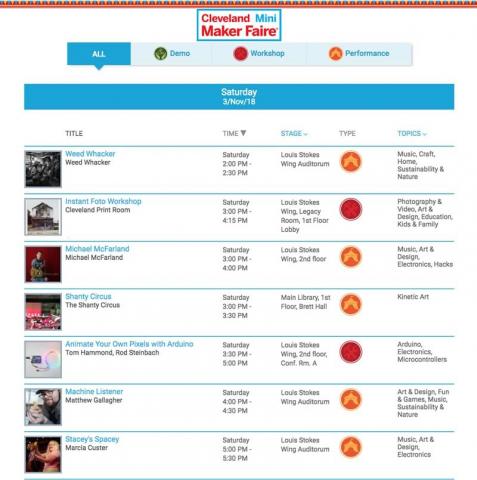 2018 Cleveland Public Library Mini Maker Faire Afternoon Schedule 2