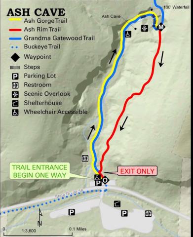 Ash Cave Gorge - 1/4-mile - Easy - Handicap Accessible || Ash Cave Rim - 1/4-mile - Moderate