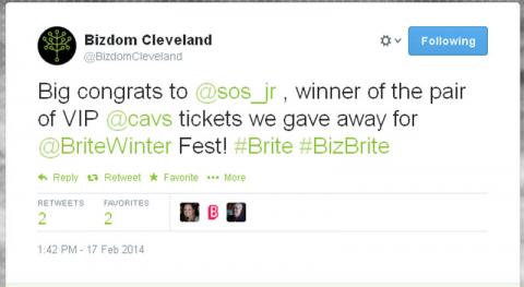 Big congrats to @sos_jr, winner of the pair of VIP @cavs tickets we gave away for @BriteWinter Fest! #Brite #BizBrite