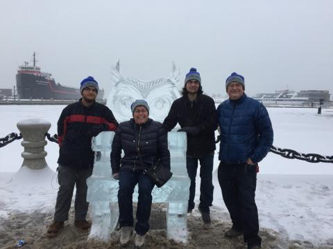 Keeping warm with the North Coast Harbor hats we won at the Ice Fest 2018 scavenger hunt!