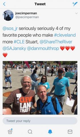 Joe Cimperman's tweet as I arrive at Common Ground on Cleveland's Public Square.