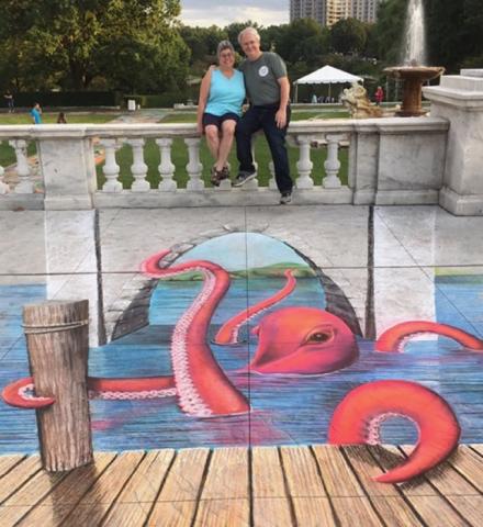 Julie and Stuart enjoying 3-D art at the Cleveland Museum of Art's 30th Annual Chalk Festival 