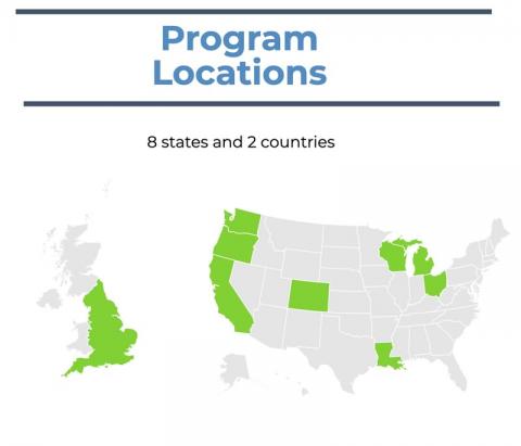 The locations of the Nonprofit Academic Centers Council accredited programs!