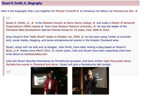Stuart's bio from "A PechaKucha Talk by Stuart O. Smith, Jr., about PechaKucha Night Cleveland"