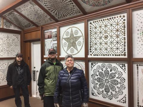 Mike, Kevin and Julie viewing Frieda Warther's Button Collection