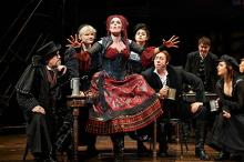 Sara M. Bruner (as Mrs. Lovett) stars in the Great Lakes Theater production of "Sweeney Todd"