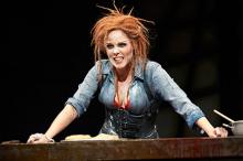 Sara M. Bruner (as Mrs. Lovett) stars in the Great Lakes Theater production of "Sweeney Todd"