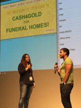 Rakesh Guha doing great job emceeing the TechPint Pitch Improv. Mel McGee from We Can Code IT on stage.