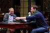Actors Nick Steen (right, as the young writer Clifford Anderson) and Tom Ford (left, as the seasoned playwright Sidney Bruhl) take center stage at opposing typewriters, one electric and one manual, in the Great Lakes Theater production of Broadway's longest running comic thriller "Deathtrap" at the Hanna Theatre, PlayhouseSquare. (Photo by Roger Mastroianni)