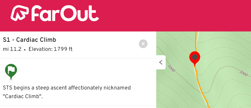 Susquehannock Trail System's Cardiac Climb as shown on the FarOut guide. Susquehannock Trail System's Cardiac Climb as shown on the FarOut guide.